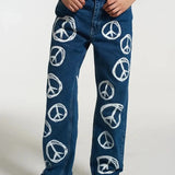 Shop The Ragged Priest The Ragged Priest Peace Printed Dad Jeans as seen on Chloe Sims Boyfriend Jeans for women – premium loungewear and festival fashion at Spoiled Brat