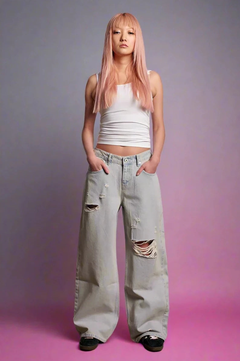Shop The Ragged Priest The Ragged Priest Pink Wash Distressed Release Jeans Boyfriend Jeans for women – premium loungewear and festival fashion at Spoiled Brat