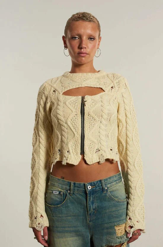 The Ragged Priest Saint Zip Cable Knit Jumper - Spoiled Brat