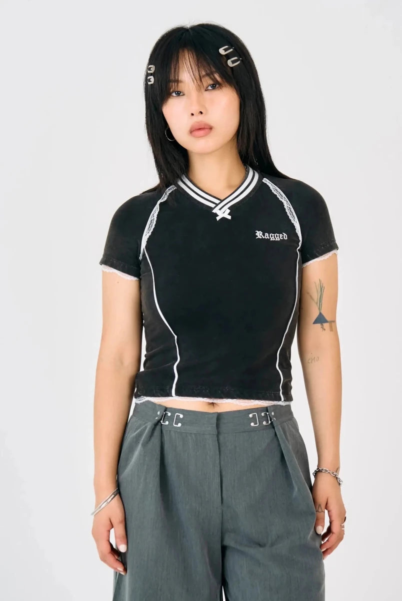 Shop The Ragged Priest The Ragged Priest Score Varsity Baby Polo Tee T-Shirt for women – premium loungewear and festival fashion at Spoiled Brat