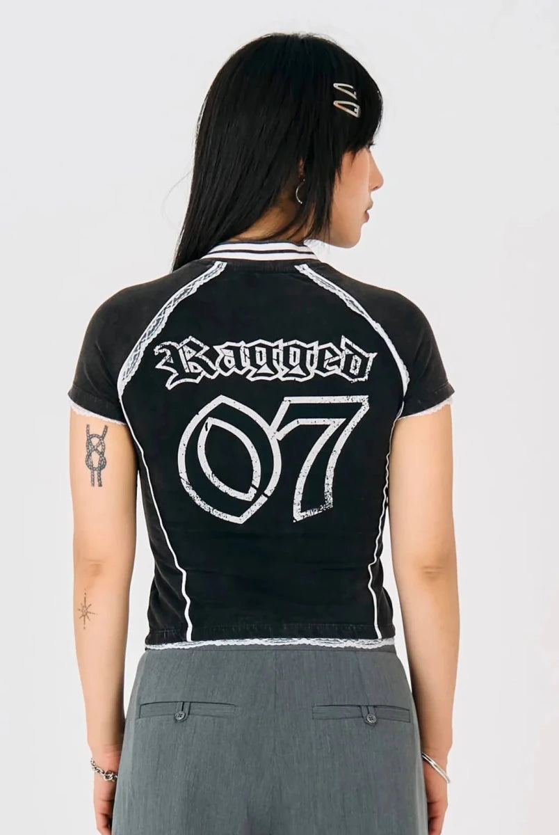 Shop The Ragged Priest The Ragged Priest Score Varsity Baby Polo Tee T-Shirt for women – premium loungewear and festival fashion at Spoiled Brat