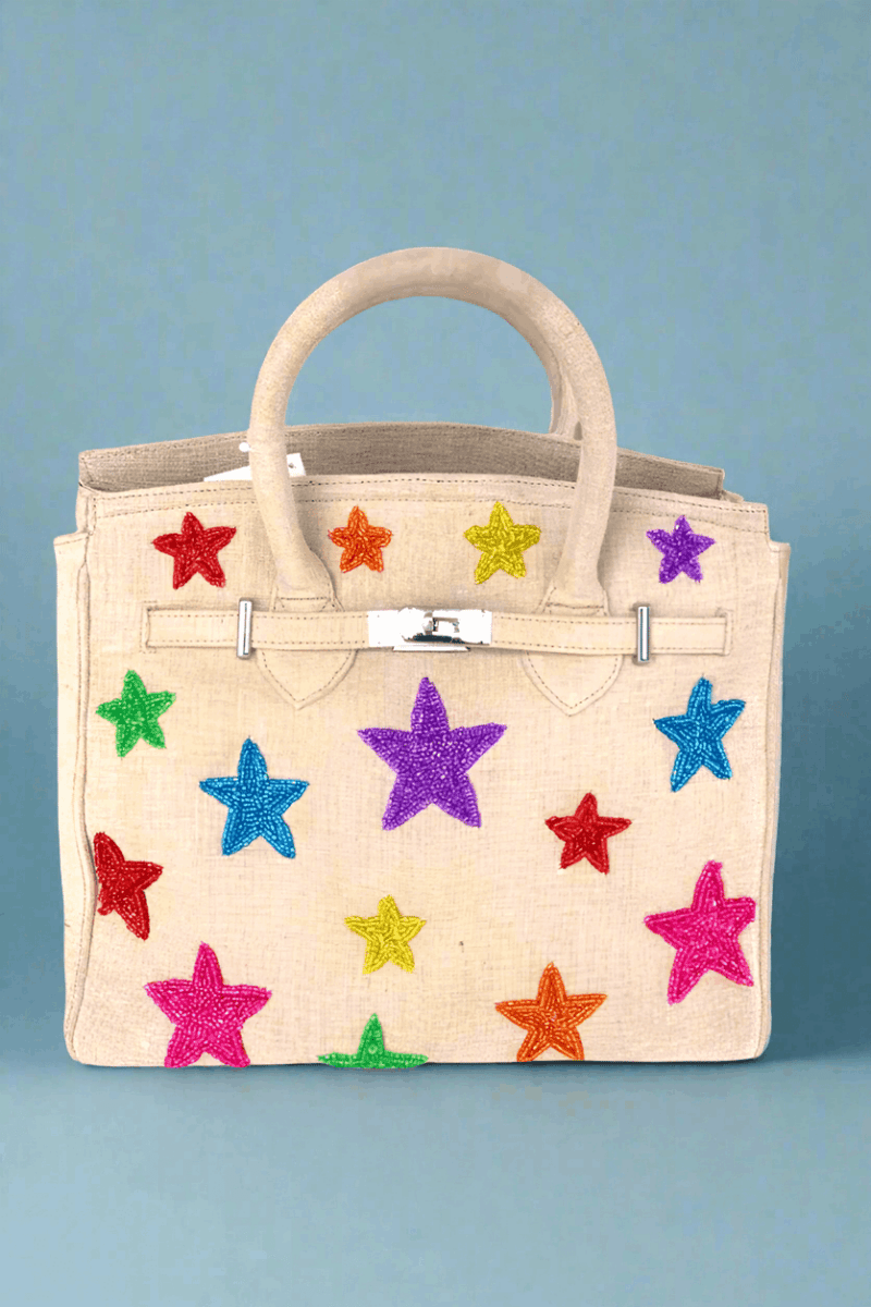 Shop Tiana New York Handmade Beaded Stars Canvas Bag Handbag for women – premium loungewear and festival fashion at Spoiled Brat