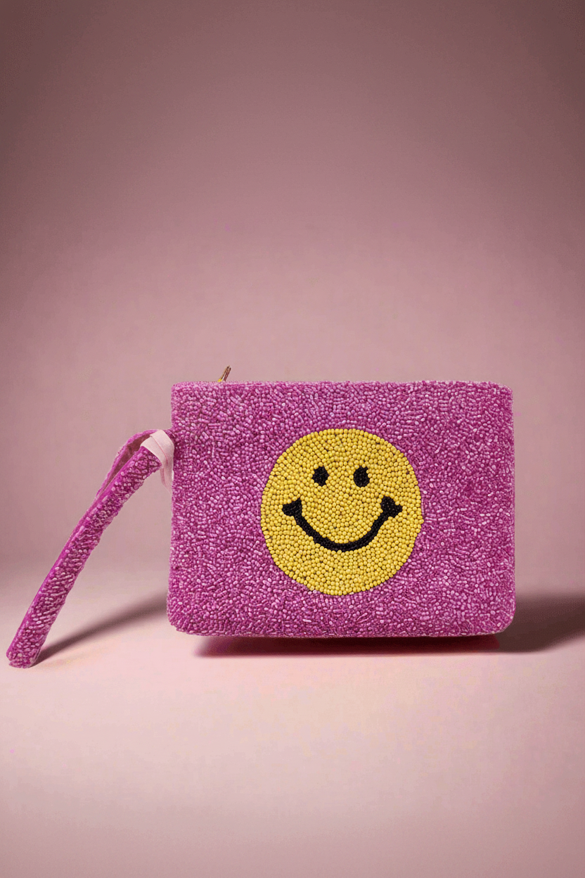 Shop Tiana New York Tiana Designs Hand Beaded Smiley Coin Purse Wristlet Handbag for women – premium loungewear and festival fashion at Spoiled Brat