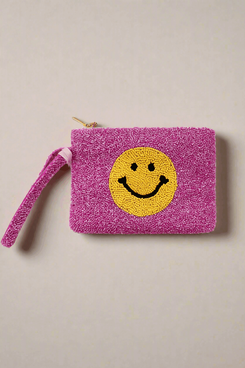 Shop Tiana New York Tiana Designs Hand Beaded Smiley Coin Purse Wristlet Handbag for women – premium loungewear and festival fashion at Spoiled Brat