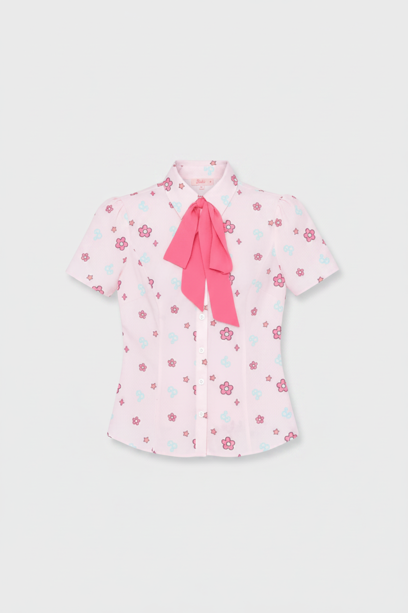 Shop Unique Vintage Barbie X Unique Vintage 1970s Pink Barbie Floral Print Bow Blouse Blouse for women – premium loungewear and festival fashion at Spoiled Brat