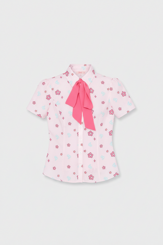 Shop Unique Vintage Barbie X Unique Vintage 1970s Pink Barbie Floral Print Bow Blouse Blouse for women – premium loungewear and festival fashion at Spoiled Brat