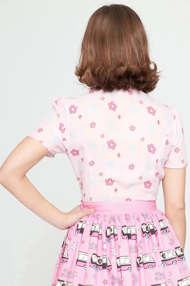 Shop Unique Vintage Barbie X Unique Vintage 1970s Pink Barbie Floral Print Bow Blouse Blouse for women – premium loungewear and festival fashion at Spoiled Brat