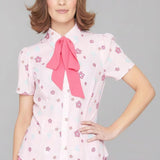 Shop Unique Vintage Barbie X Unique Vintage 1970s Pink Barbie Floral Print Bow Blouse Blouse for women – premium loungewear and festival fashion at Spoiled Brat