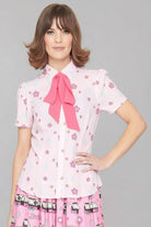 Shop Unique Vintage Barbie X Unique Vintage 1970s Pink Barbie Floral Print Bow Blouse Blouse for women – premium loungewear and festival fashion at Spoiled Brat