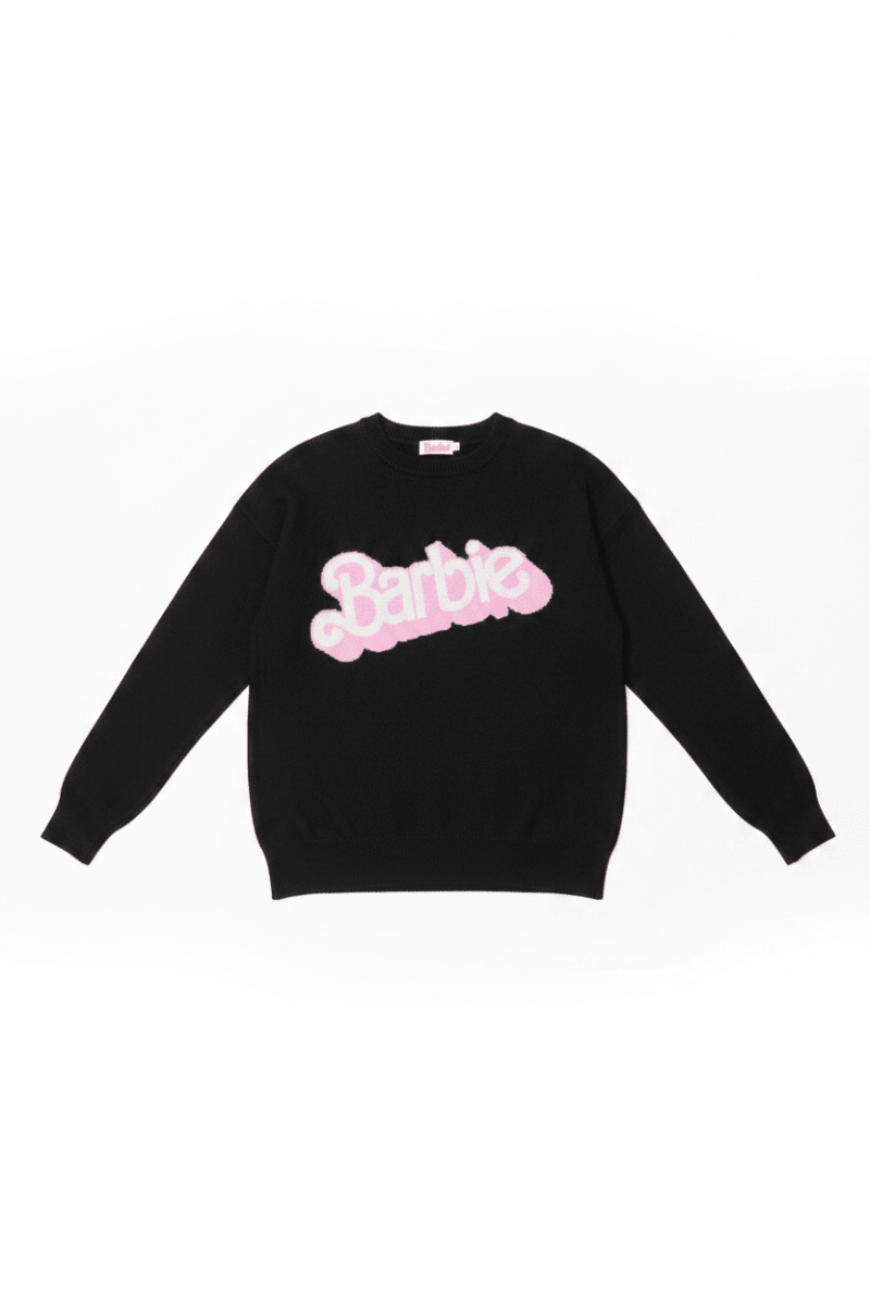 Shop Unique Vintage Barbie x Unique Vintage Black Barbie Logo Sweater Sweatshirt for women – premium loungewear and festival fashion at Spoiled Brat