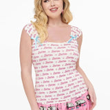 Shop Unique Vintage Barbie X Unique Vintage White & Pink Barbie Print Tank Top Cami Top for women – premium loungewear and festival fashion at Spoiled Brat