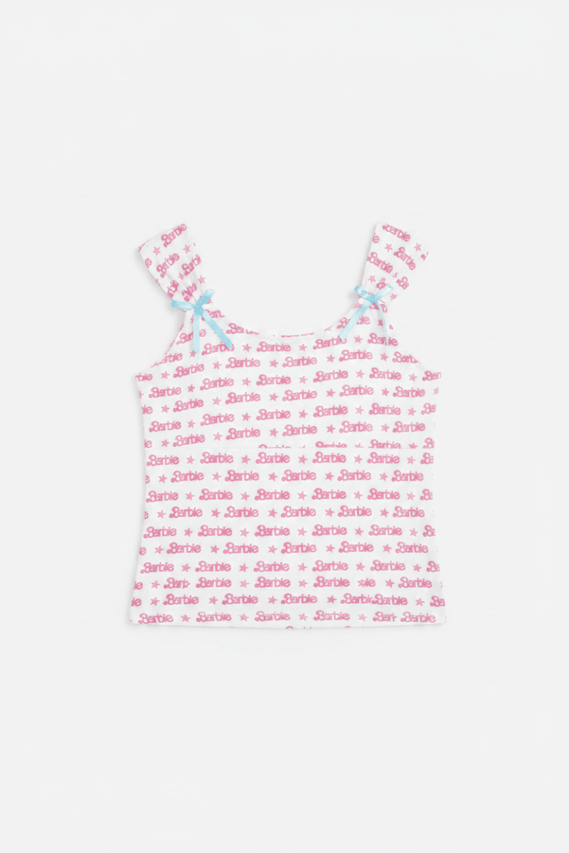 Shop Unique Vintage Barbie X Unique Vintage White & Pink Barbie Print Tank Top Cami Top for women – premium loungewear and festival fashion at Spoiled Brat