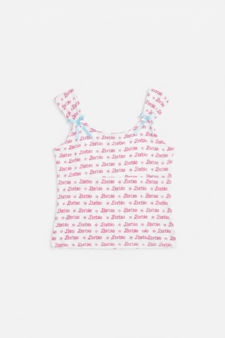 Shop Unique Vintage Barbie X Unique Vintage White & Pink Barbie Print Tank Top Cami Top for women – premium loungewear and festival fashion at Spoiled Brat