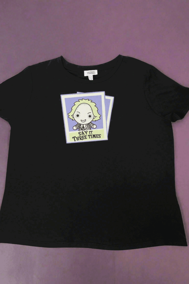 Beetlejuice X Unique Vintage Black Beetlejuice Polaroid Fitted Tee - Spoiled Brat