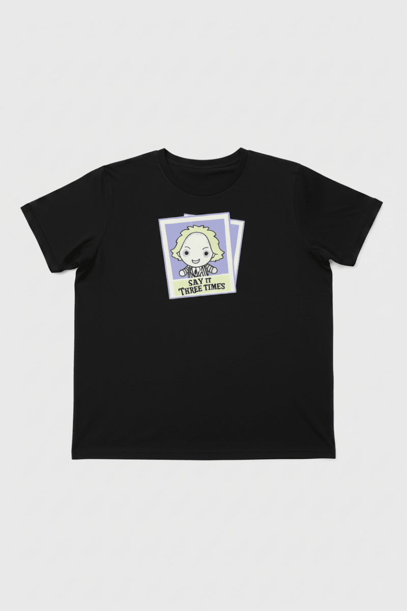 Shop Unique Vintage Beetlejuice X Unique Vintage Black Beetlejuice Polaroid Fitted Tee T-Shirt for women – premium loungewear and festival fashion at Spoiled Brat