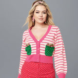 Shop Unique Vintage Smak Parlour 1960s Pink Stripes & Strawberry Pocket Cardigan Cardigan for women – premium loungewear and festival fashion at Spoiled Brat