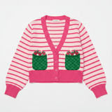 Shop Unique Vintage Smak Parlour 1960s Pink Stripes & Strawberry Pocket Cardigan Cardigan for women – premium loungewear and festival fashion at Spoiled Brat