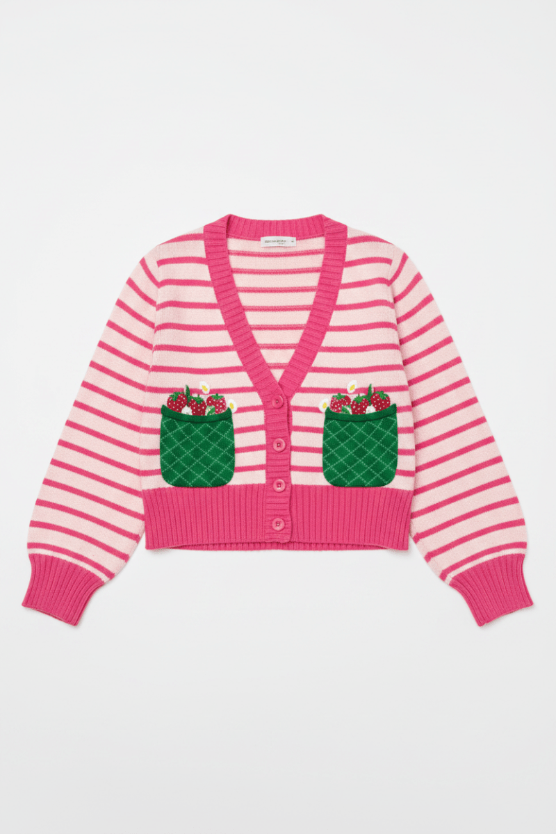 Smak Parlour 1960s Stripes & Strawberry Pocket Cardigan
