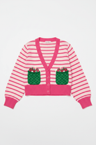 Shop Unique Vintage Smak Parlour 1960s Pink Stripes & Strawberry Pocket Cardigan Cardigan for women – premium loungewear and festival fashion at Spoiled Brat