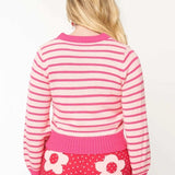 Shop Unique Vintage Smak Parlour 1960s Pink Stripes & Strawberry Pocket Cardigan Cardigan for women – premium loungewear and festival fashion at Spoiled Brat