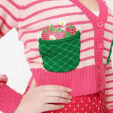 Shop Unique Vintage Smak Parlour 1960s Pink Stripes & Strawberry Pocket Cardigan Cardigan for women – premium loungewear and festival fashion at Spoiled Brat