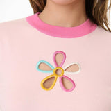 Shop Unique Vintage Smak Parlour Pink & Rainbow Flower Cutout Sweater Top for women – premium loungewear and festival fashion at Spoiled Brat