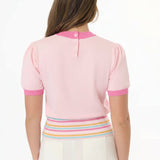 Shop Unique Vintage Smak Parlour Pink & Rainbow Flower Cutout Sweater Top for women – premium loungewear and festival fashion at Spoiled Brat