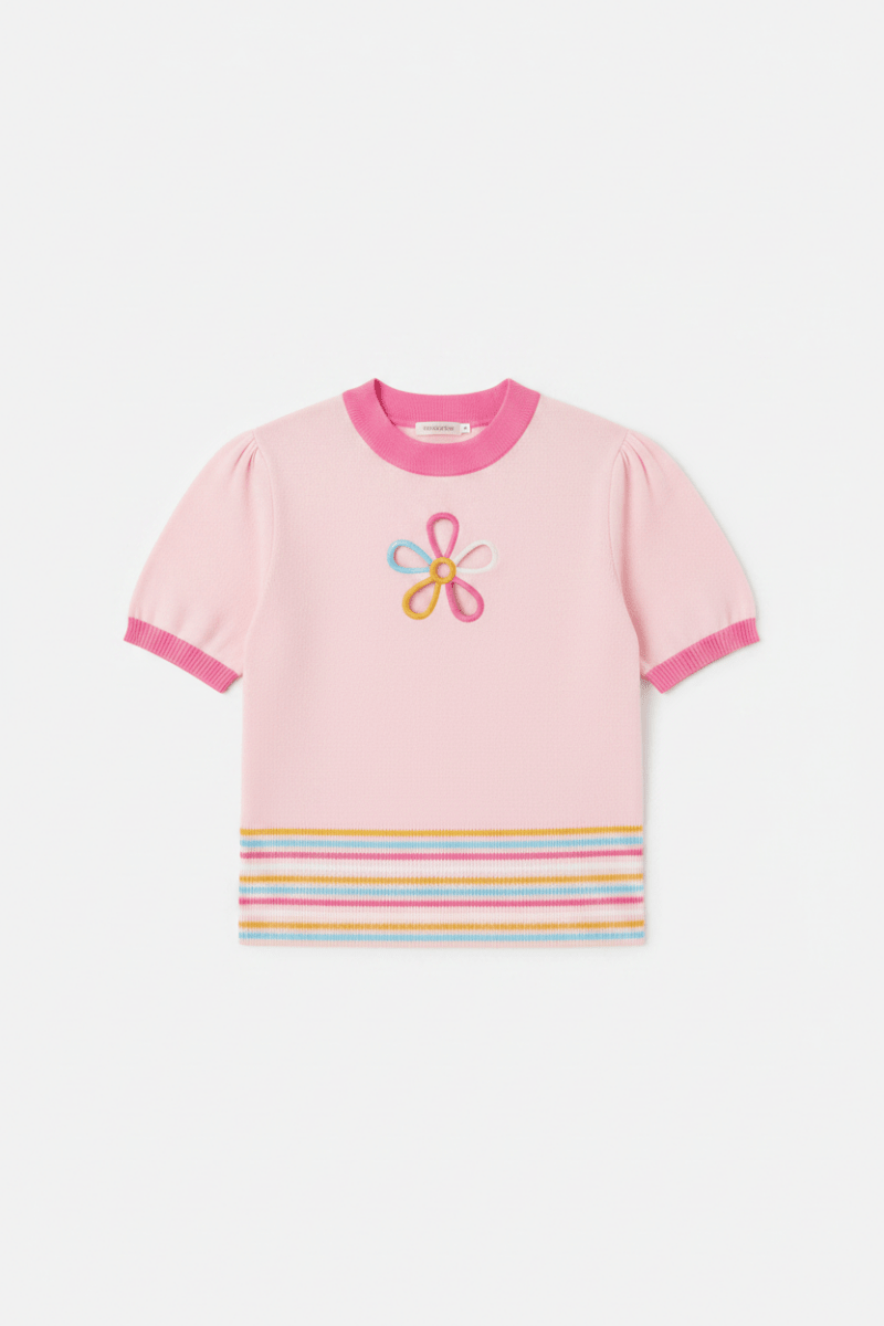 Shop Unique Vintage Smak Parlour Pink & Rainbow Flower Cutout Sweater Top for women – premium loungewear and festival fashion at Spoiled Brat