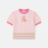Shop Unique Vintage Smak Parlour Pink & Rainbow Flower Cutout Sweater Top for women – premium loungewear and festival fashion at Spoiled Brat