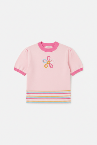 Shop Unique Vintage Smak Parlour Pink & Rainbow Flower Cutout Sweater Top for women – premium loungewear and festival fashion at Spoiled Brat