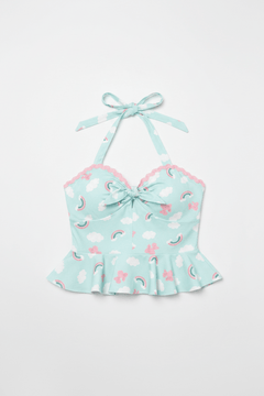 Shop Unique Vintage Unique Vintage Aqua & Rainbow Print Peplum Halter Top Top for women – premium loungewear and festival fashion at Spoiled Brat