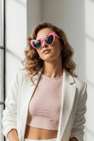 Shop Unique Vintage Unique Vintage x Barbie Hot Pink Heart Frame Sunglasses Sunglasses for women – premium loungewear and festival fashion at Spoiled Brat