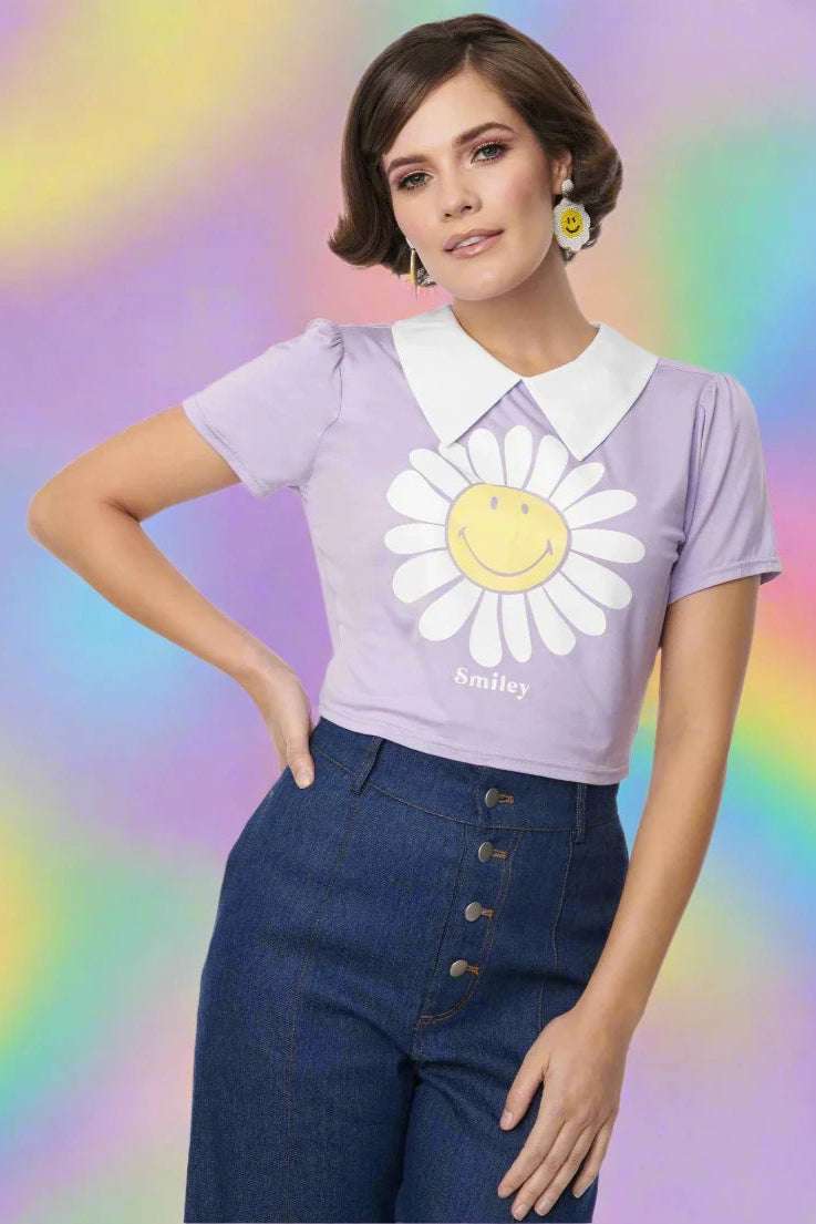 Unique Vintage x Smiley® Purple Flower Tee Top Top by Unique Vintage as seen on celebrities