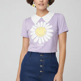 Shop Unique Vintage Unique Vintage x Smiley® Purple Flower Tee Top Top for women – premium loungewear and festival fashion at Spoiled Brat