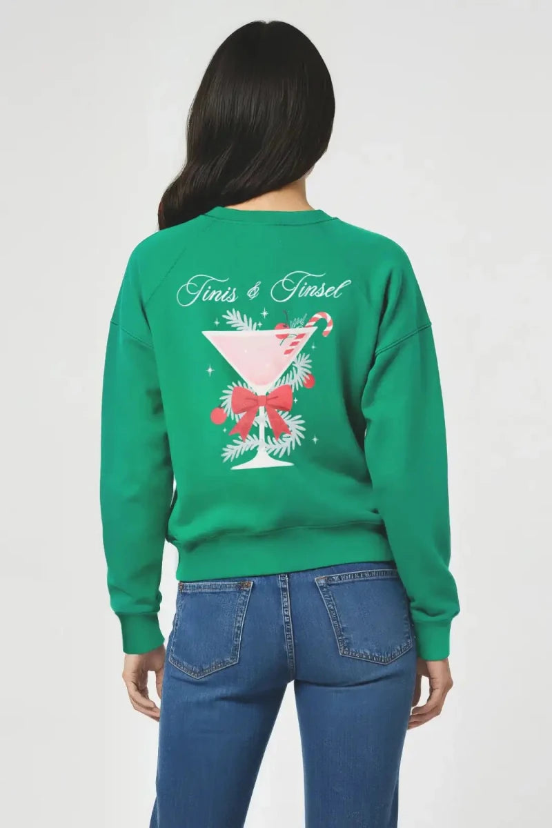 Shop Wildfox Wildfox Christmas Tinis & Tinsel Keely Raglan Sweatshirt Hooded Sweatshirt for women – premium loungewear and festival fashion at Spoiled Brat
