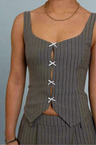 Daisy Street Stipe Bow Keyhole Detail Top Vest Top by Daisy Street as seen on celebrities