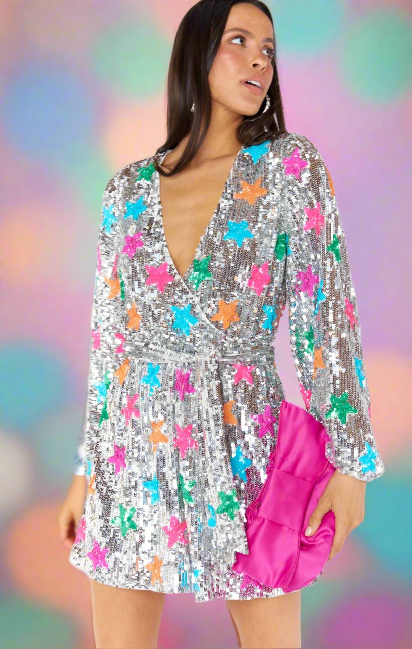 Shop Show Me Your Mumu Show Me Your Mumu Wear Me Out Evening Dress Rainbow Stars Sequins online at Spoiled Brat