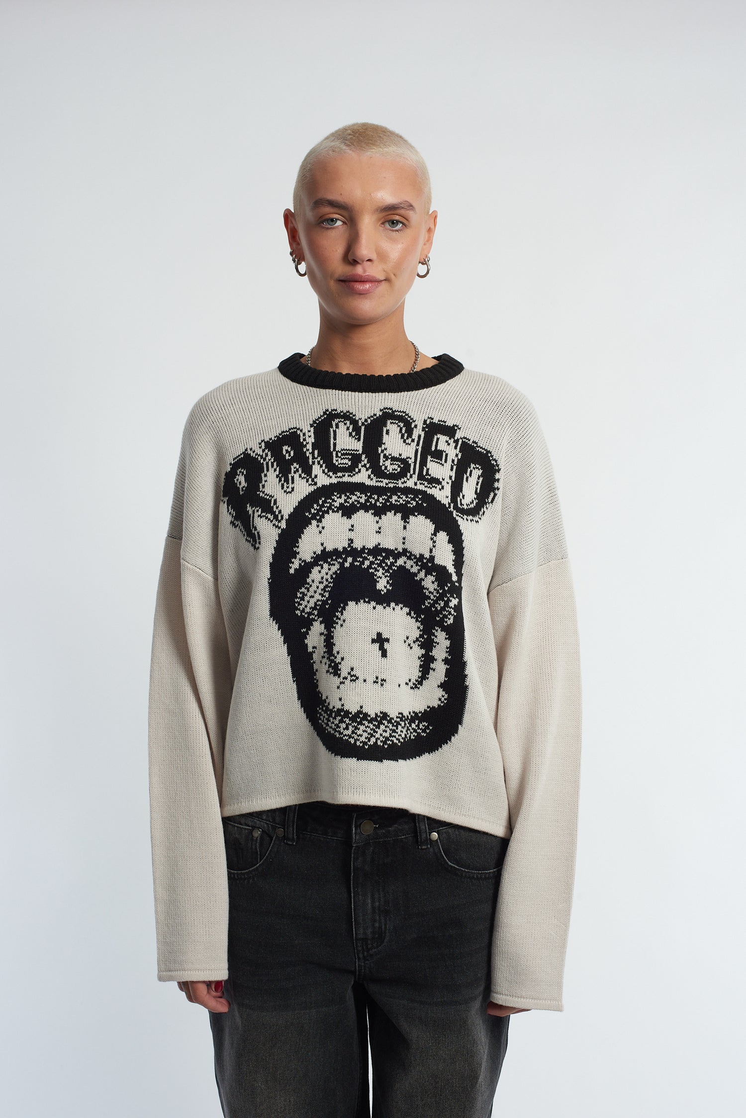 Shop The Ragged Priest The Ragged Priest Mouthy Ragged Knit Jumper as seen on Caity Baser online at Spoiled Brat