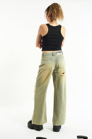 The Ragged Priest Dirty Wash Distressed Release Stud Jeans