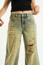 Shop The Ragged Priest The Ragged Priest Dirty Wash Distressed Release Stud Jeans online at Spoiled Brat