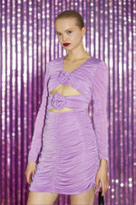 Shop Glamorous Glamorous Lilac-Orchid Rose-Applique Ruched Mini-Dress online at Spoiled Brat