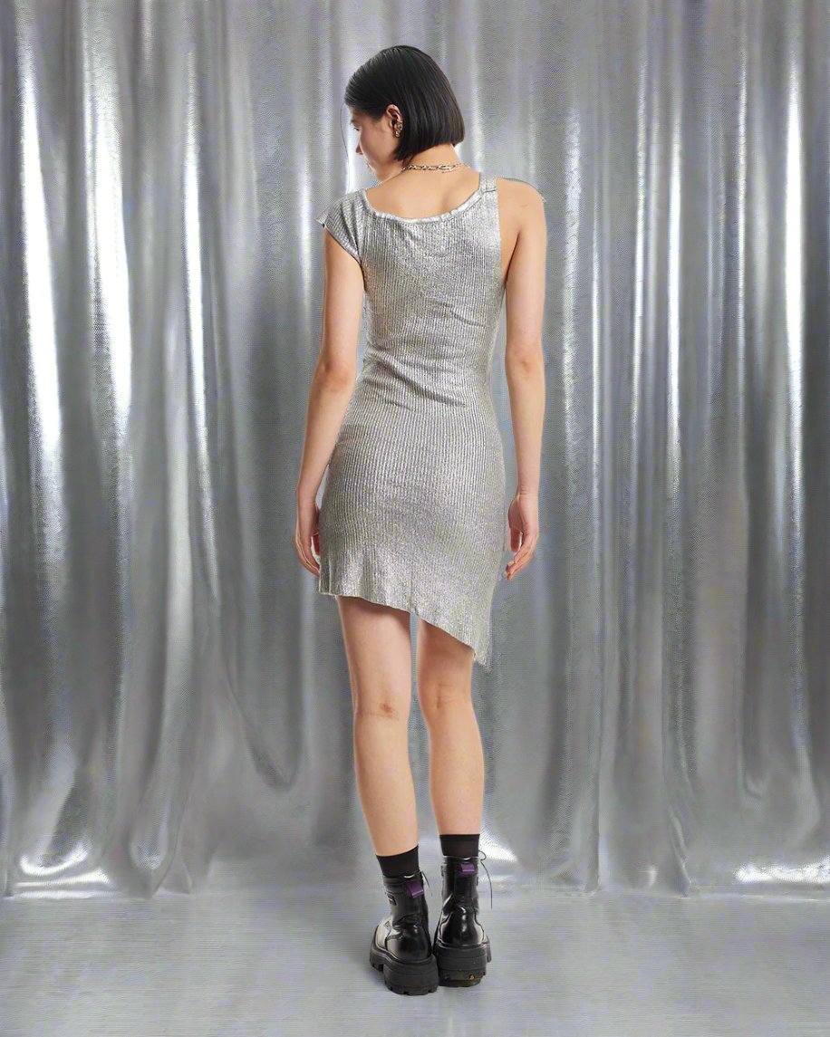 The Ragged Priest Astral Metallic Silver Mini Dress