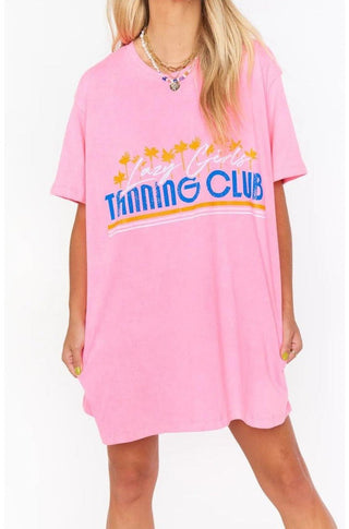 Shop Show Me Your Mumu 24 Hour Tee Tanning Club Tee Dress - Premium T-Shirt from Show Me Your Mumu Online now at Spoiled Brat 