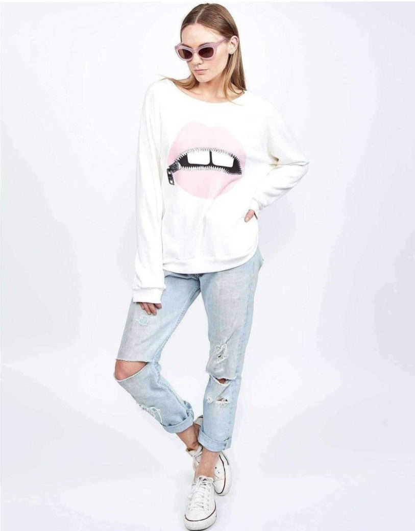 Lauren Moshi Noleta Zipper Mouth Sweatshirt Sweater by Lauren Moshi as seen on celebrities