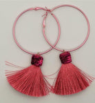 Suzywan DELUXE Fuchsia Tassel Hoop Earrings Earrings by Suzywan DELUXE as seen on celebrities