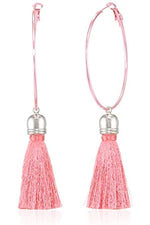 Shop Suzywan DELUXE Suzywan DELUXE Fuchsia Tassel Hoop Earrings online at Spoiled Brat