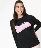 Shop Unique Vintage Barbie x Unique Vintage Black Barbie Logo Sweater Sweatshirt for women – premium loungewear and festival fashion at Spoiled Brat
