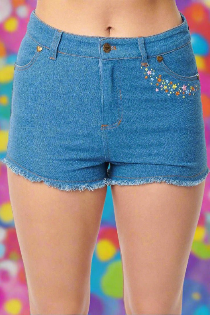 Shop Unique Vintage Care Bears x Unique Vintage Funshine Denim Shorts Shorts for women – premium loungewear and festival fashion at Spoiled Brat