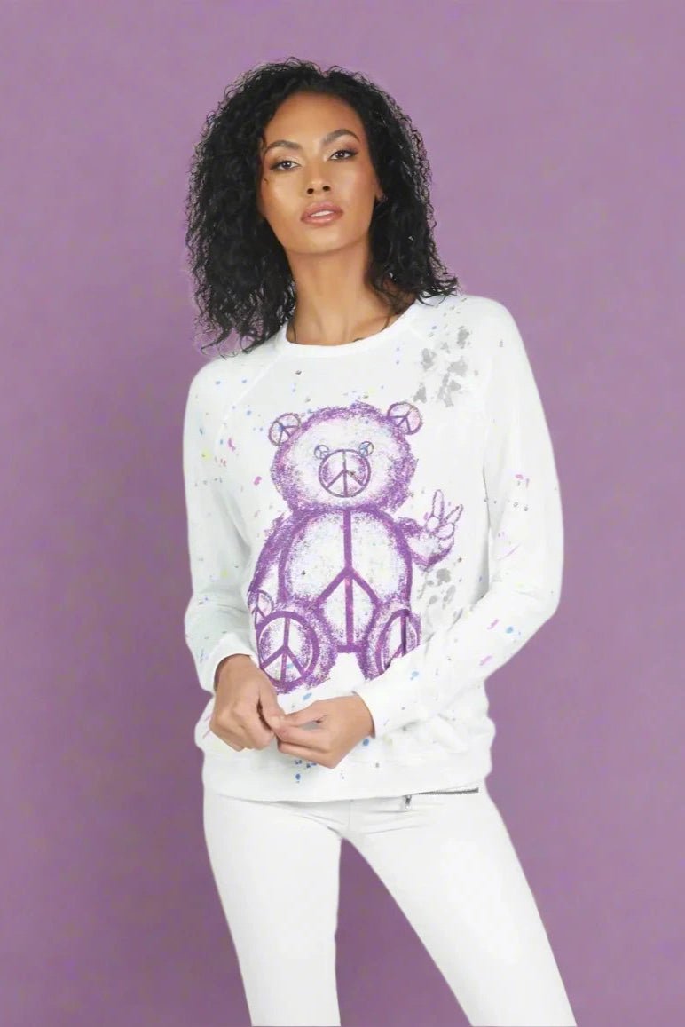 Shop Lauren Moshi Lauren Moshi Darby Peace Teddy Pullover Pullover for women – premium loungewear and festival fashion at Spoiled Brat