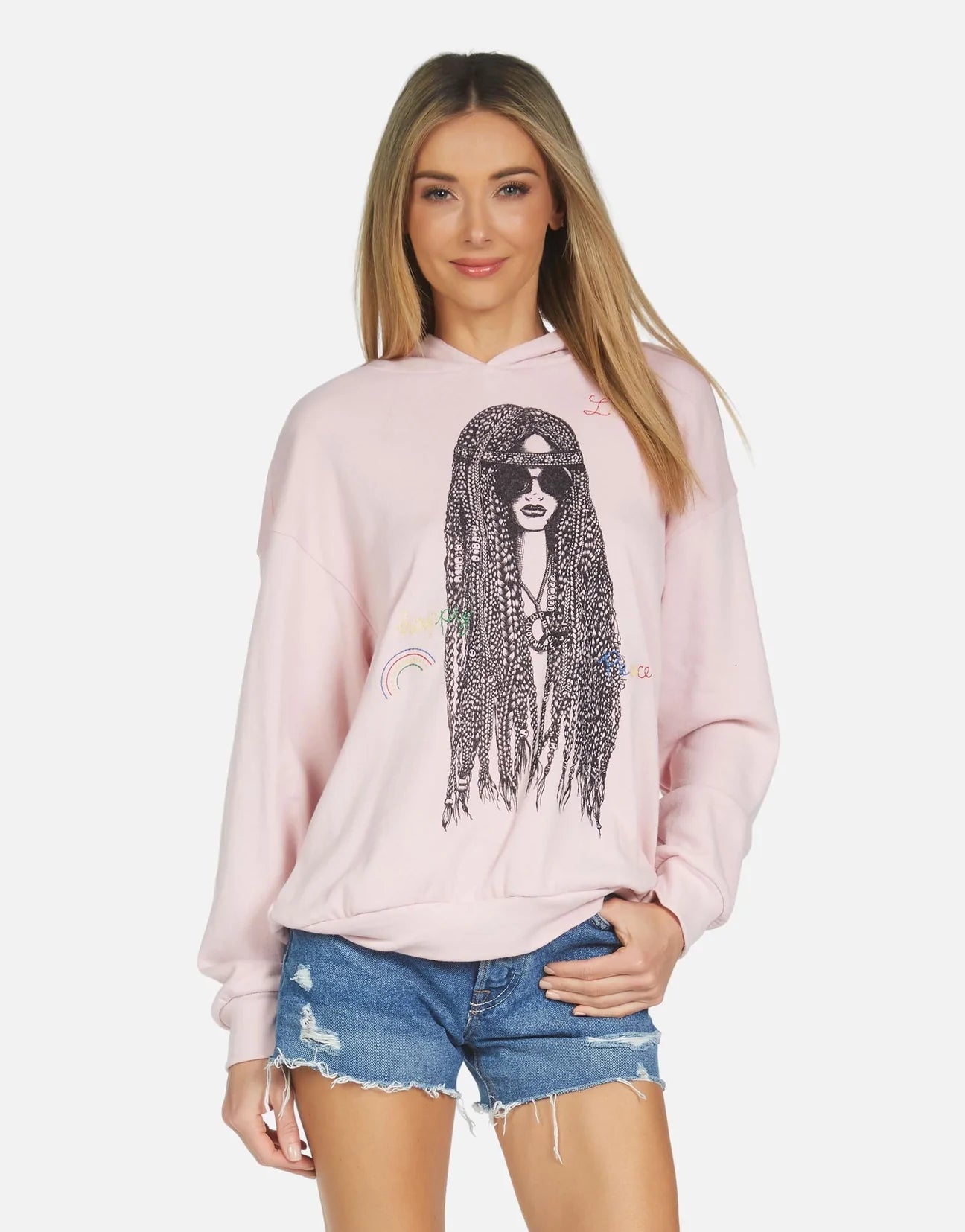 Shop Lauren Moshi Lauren Moshi Harmony Hippie Girl Hooded Sweater Sweatshirt for women – premium loungewear and festival fashion at Spoiled Brat